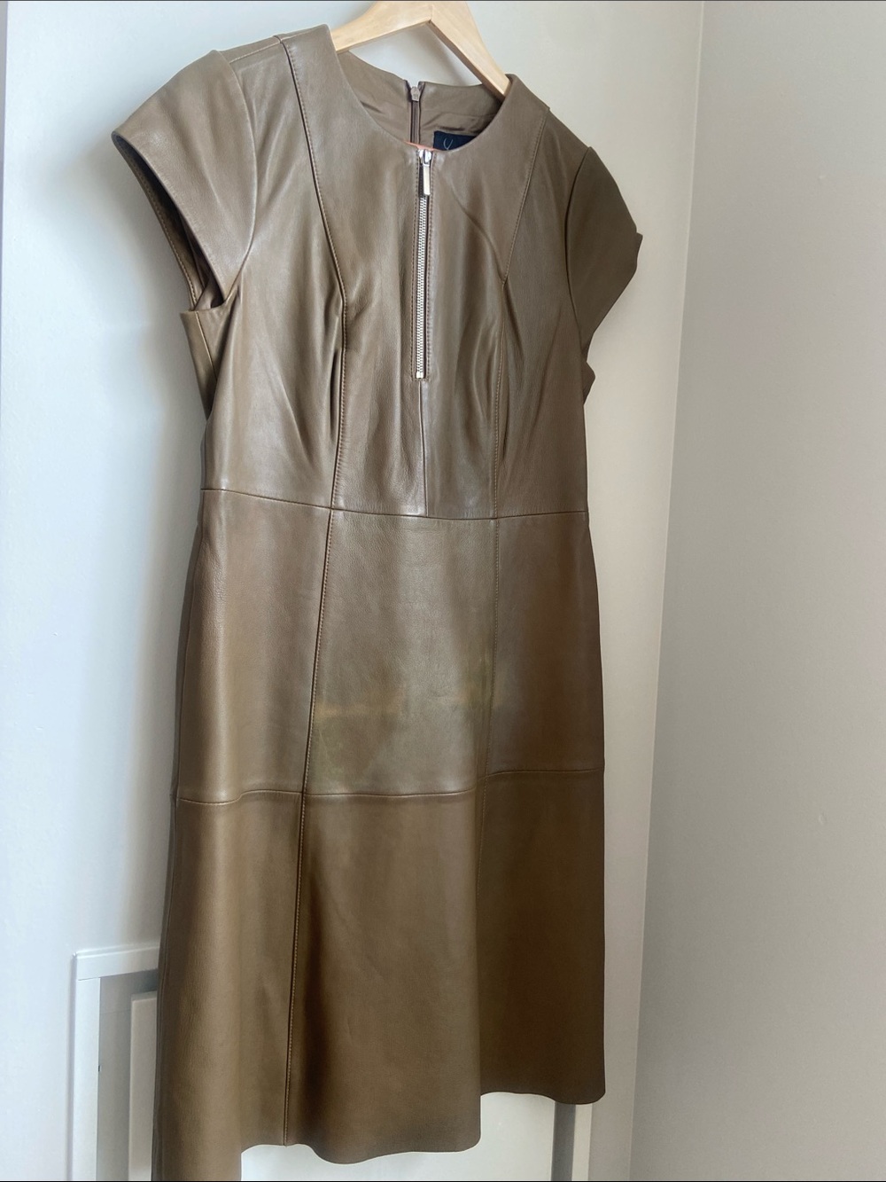 Women's Greige  Leather Zip-Front Dress